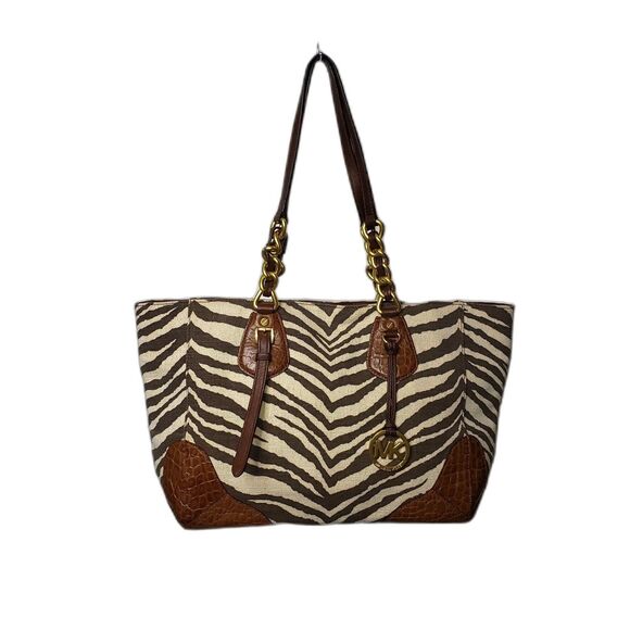 Michael Kors Tote Bag Womens Large Zebra Print Canvas Leather Shoulder Purse - Picture 7 of 7